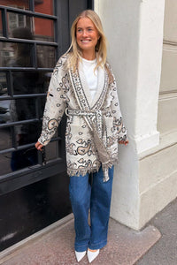 Paisley Frill Cardigan White