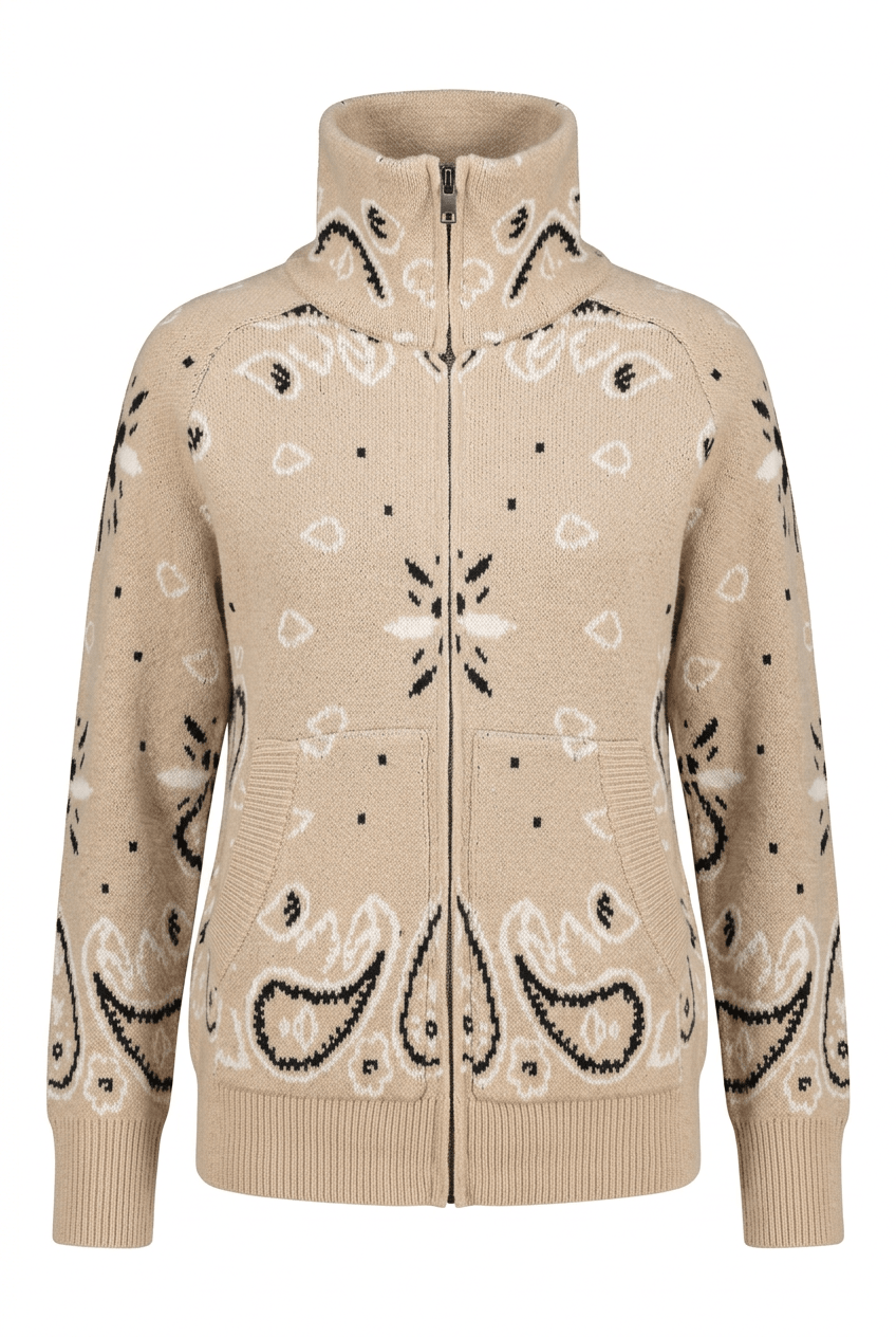 Paisley Jacket Zip Beige | Genser | Smuk