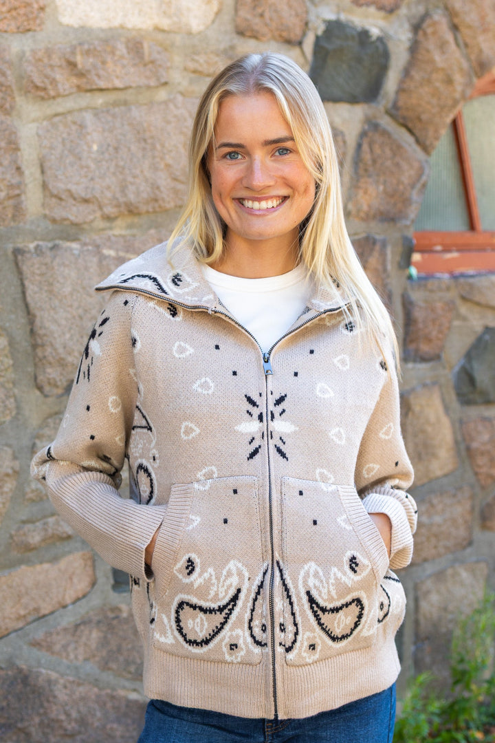Paisley Jacket Zip Beige | Genser | Smuk