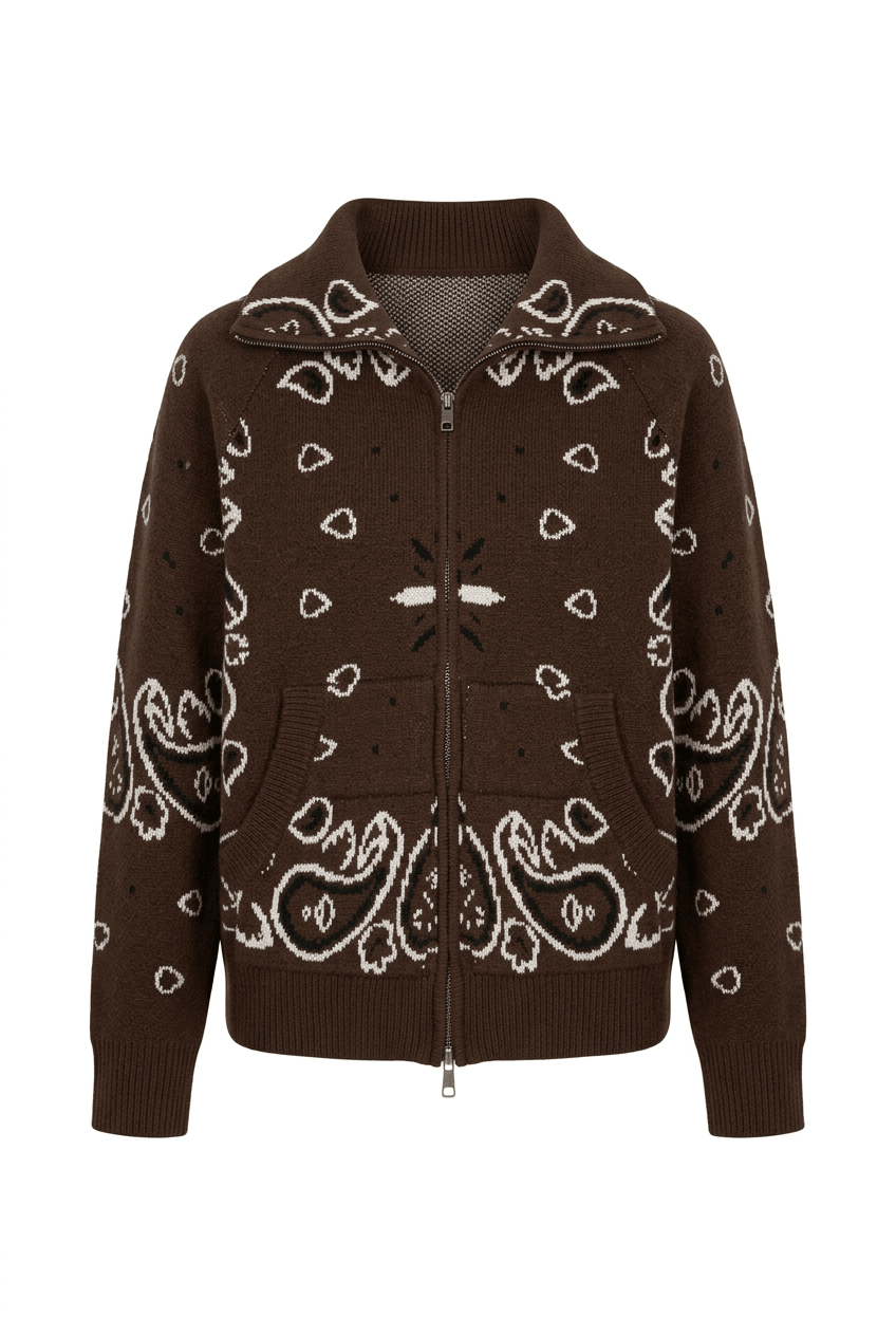 Paisley Jacket Zip Brown | Genser | Smuk
