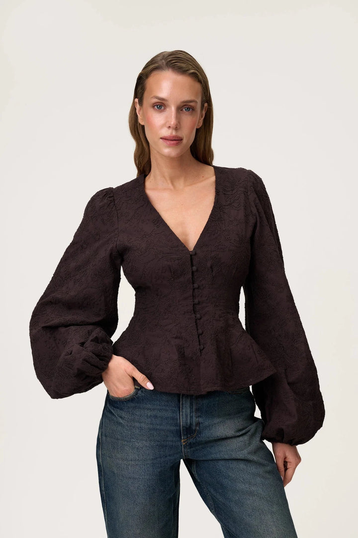 Palena Blouse Brown Embroidery | Skjorter og bluser | Smuk