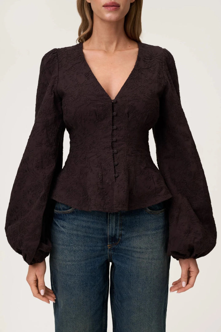 Palena Blouse Brown Embroidery | Skjorter og bluser | Smuk