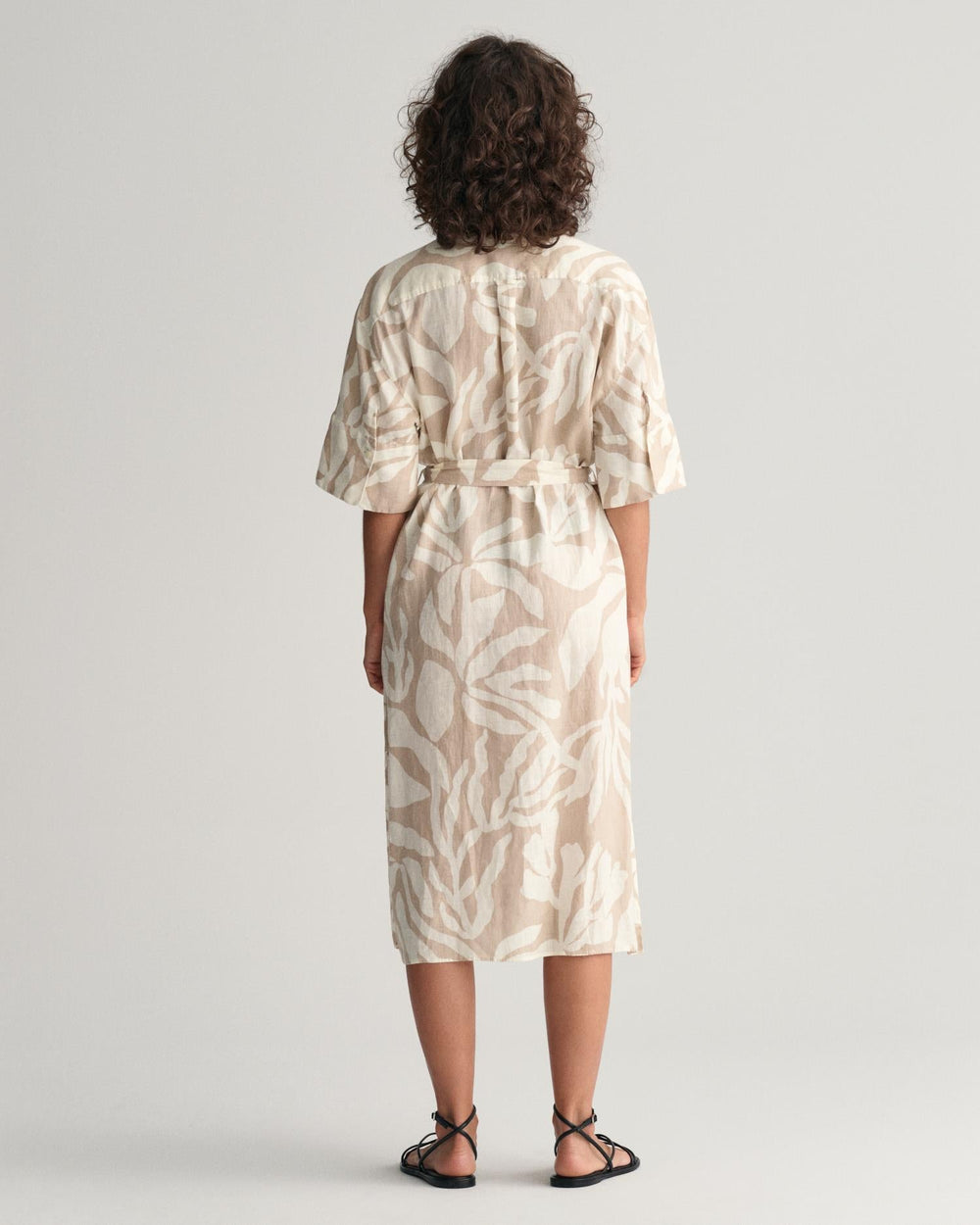 Palm Print Linen Shirt Dress Dry Sand | Kjoler | Smuk - Dameklær på nett