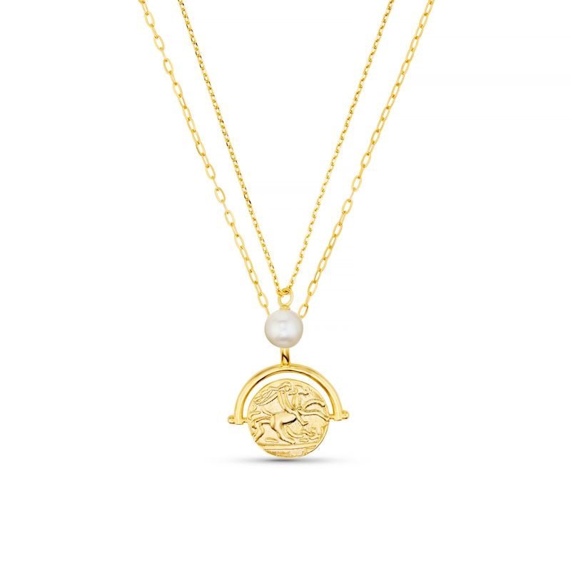 Pearl & Medallion 2-Row Necklace Pale Gold | Smykker | Smuk