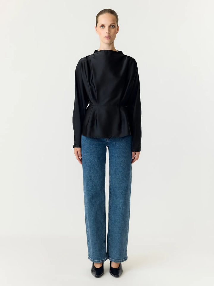Pella Ls Funnel Neck Top Black | Topper | Smuk