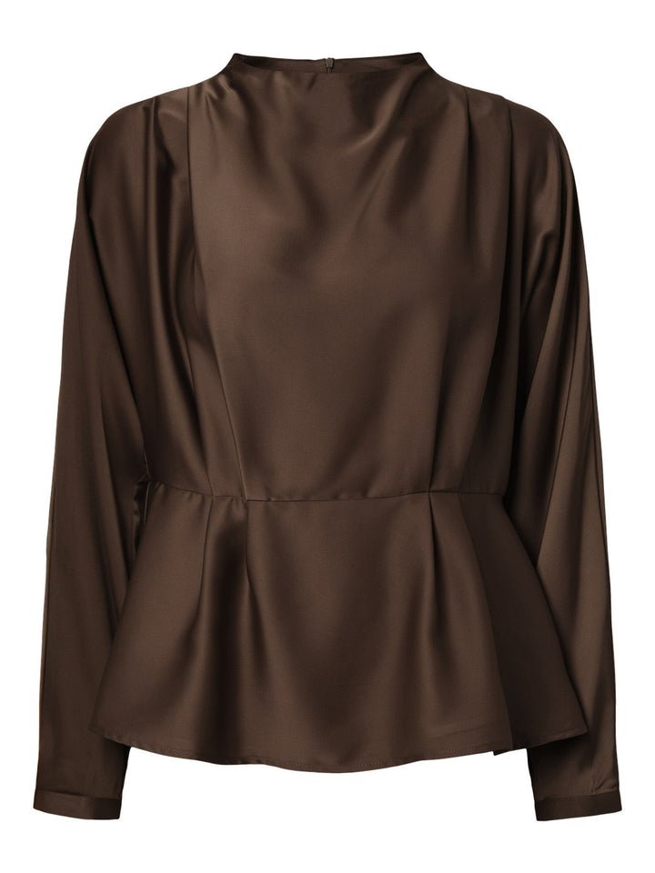 Pella Ls Funnel Neck Top Chocolate Brown | Topper | Smuk