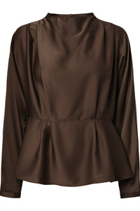 Pella Ls Funnel Neck Top Chocolate Brown