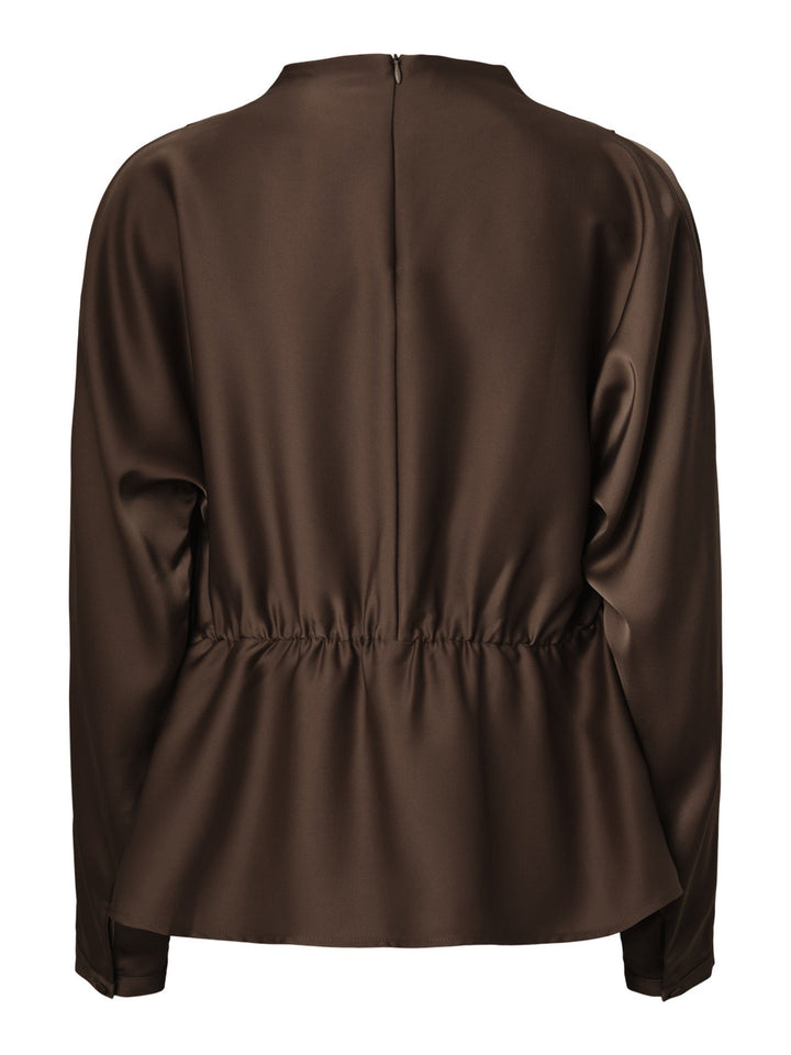 Pella Ls Funnel Neck Top Chocolate Brown | Topper | Smuk