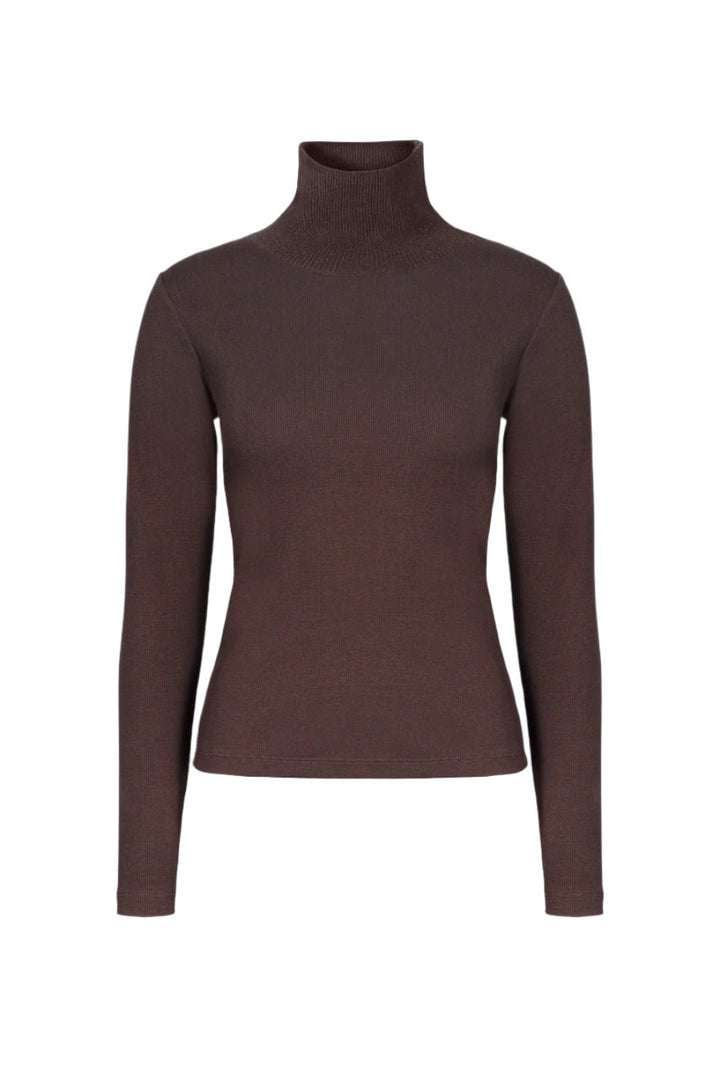 Petra Rib Turtleneck Dark Brown | Topper | Smuk - Dameklær på nett