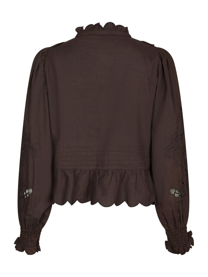 Petrine Embroidery Blouse Dark Brown | Skjorter og bluser | Smuk