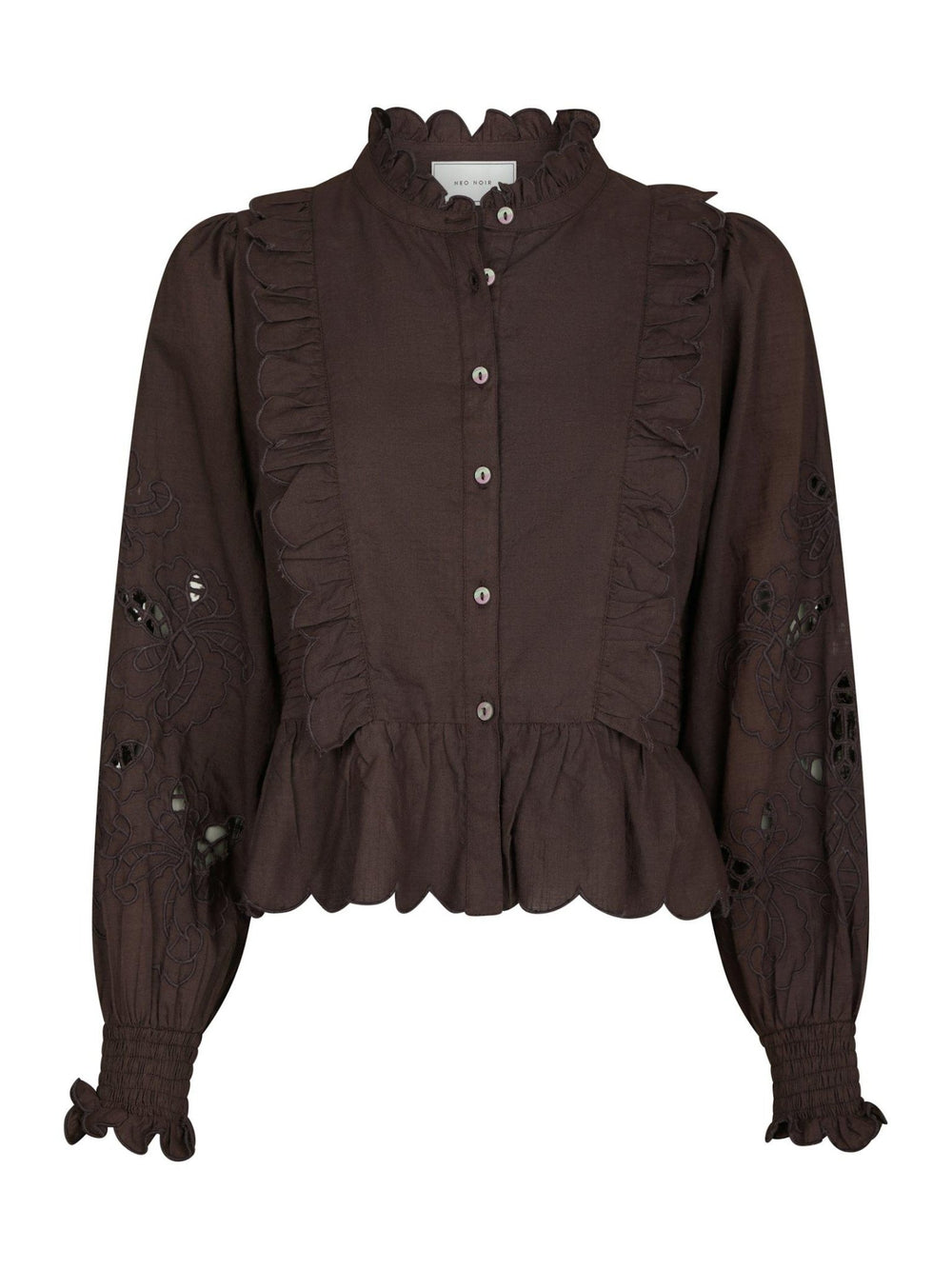 Petrine Embroidery Blouse Dark Brown | Skjorter og bluser | Smuk