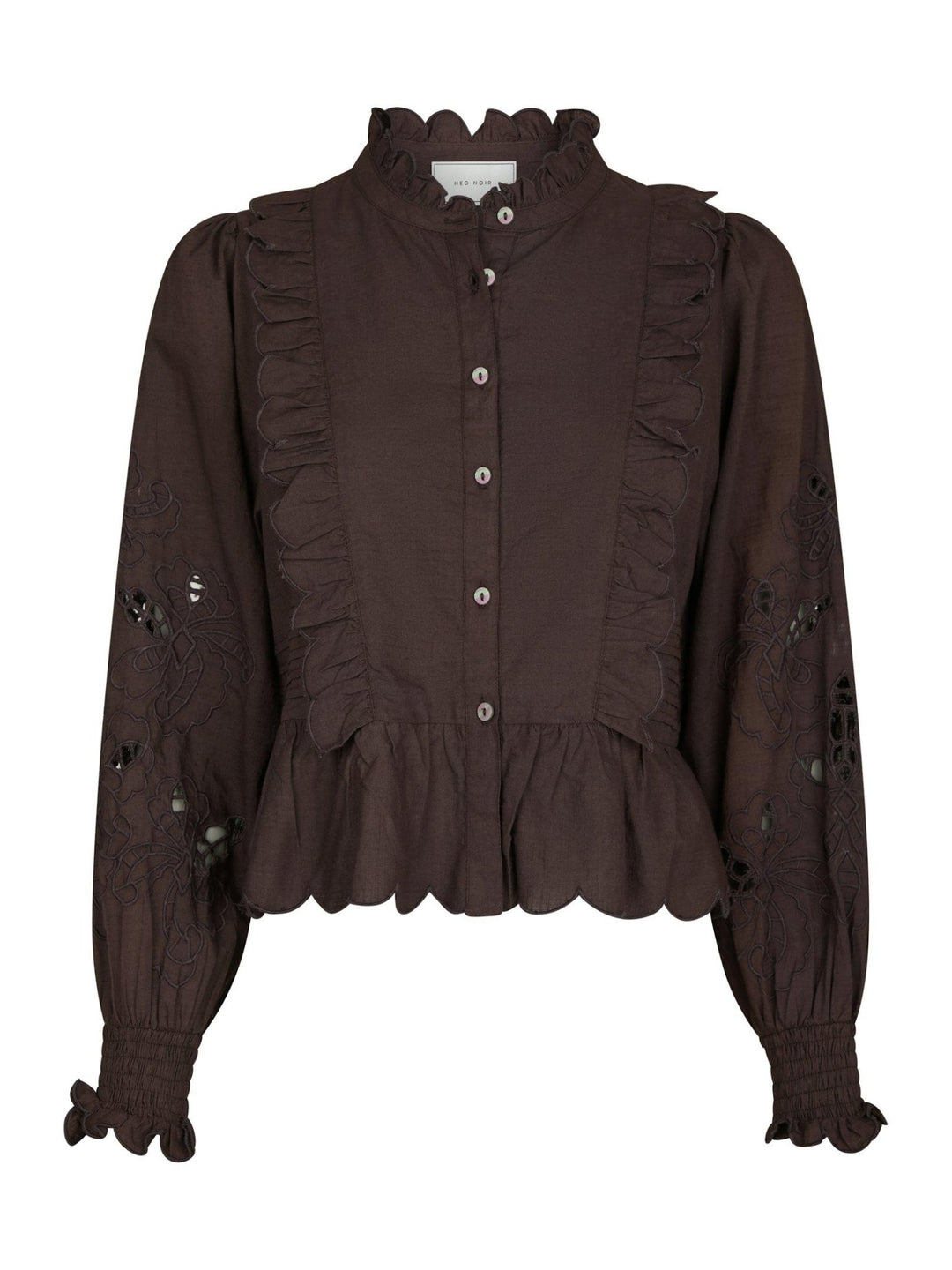 Petrine Embroidery Blouse Dark Brown | Skjorter og bluser | Smuk