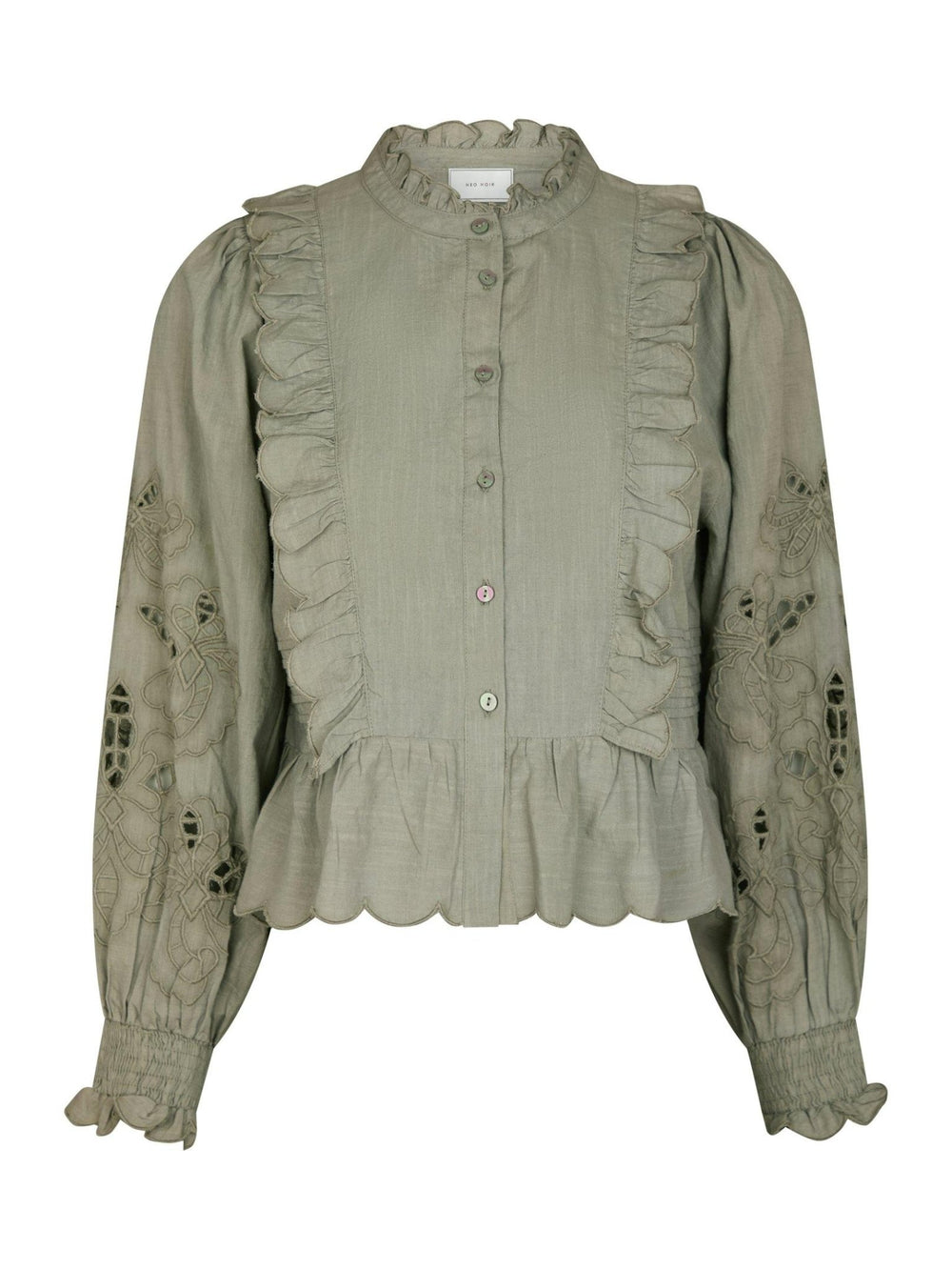 Petrine Embroidery Blouse Smoke Green | Skjorter og bluser | Smuk - Dameklær på nett