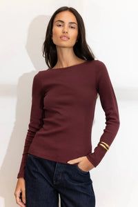 Petronella Rib Boatneck Deep Plum
