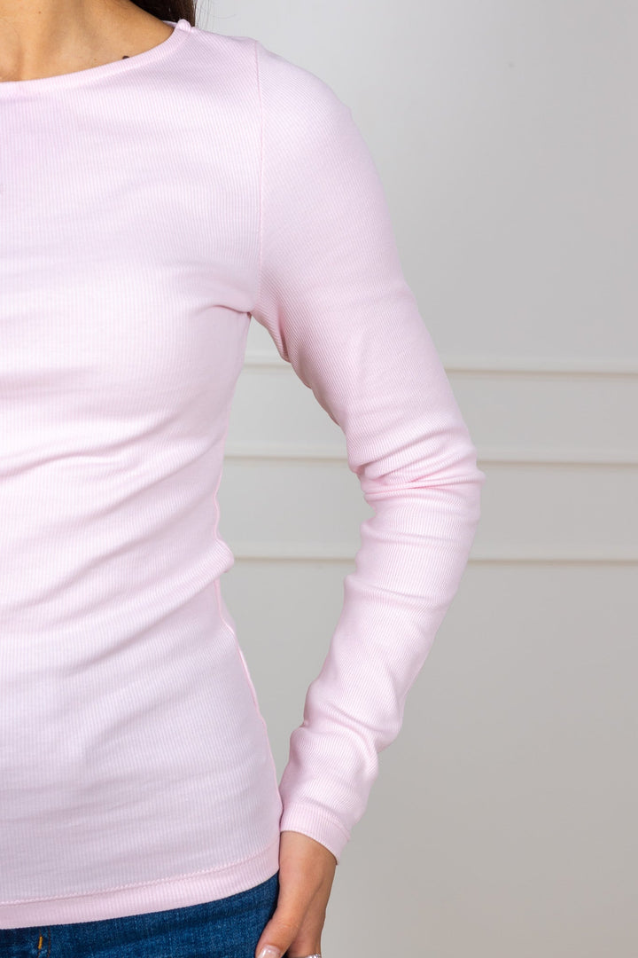 Petronella Rib Boatneck Light Pink | Topper | Smuk