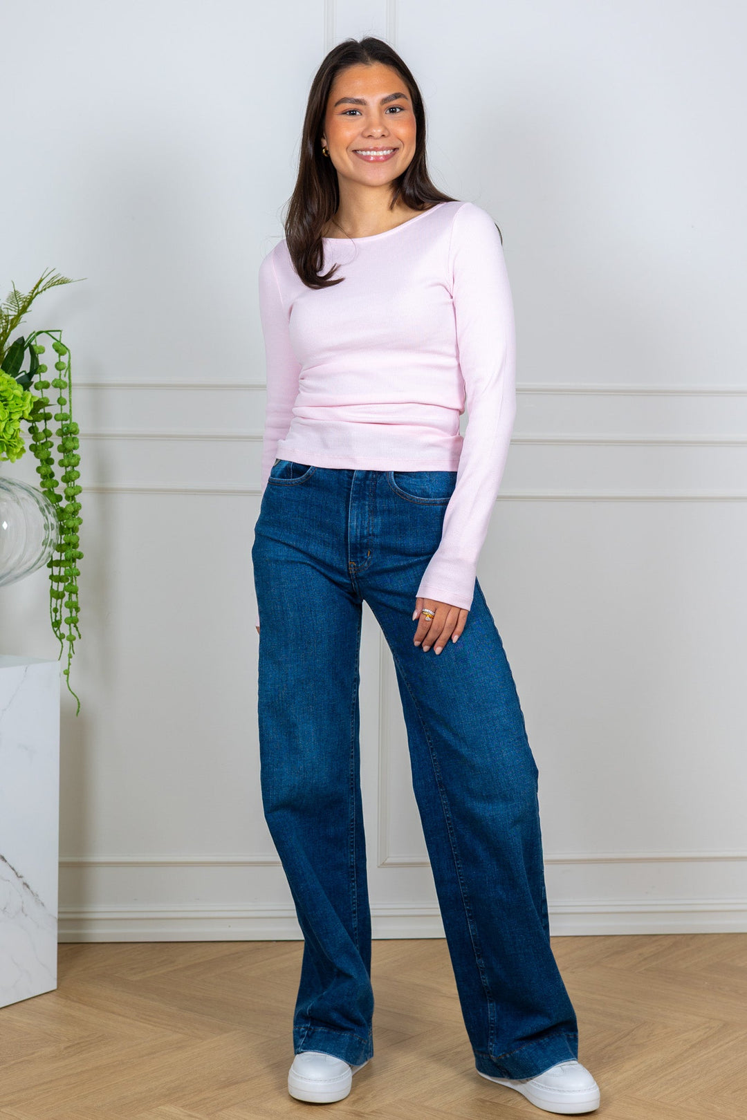 Petronella Rib Boatneck Light Pink | Topper | Smuk