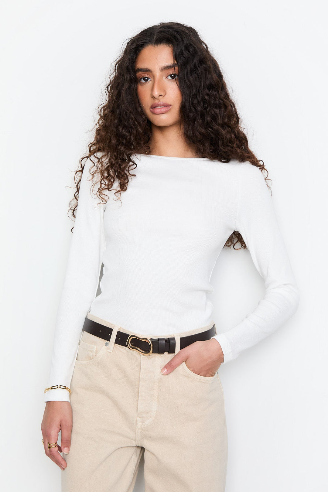 Petronella Rib Boatneck Off - White | Topper | Smuk - Dameklær på nett