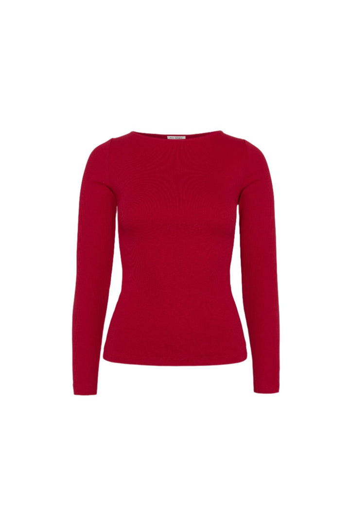Petronella Rib Boatneck Red | Topper | Smuk - Dameklær på nett