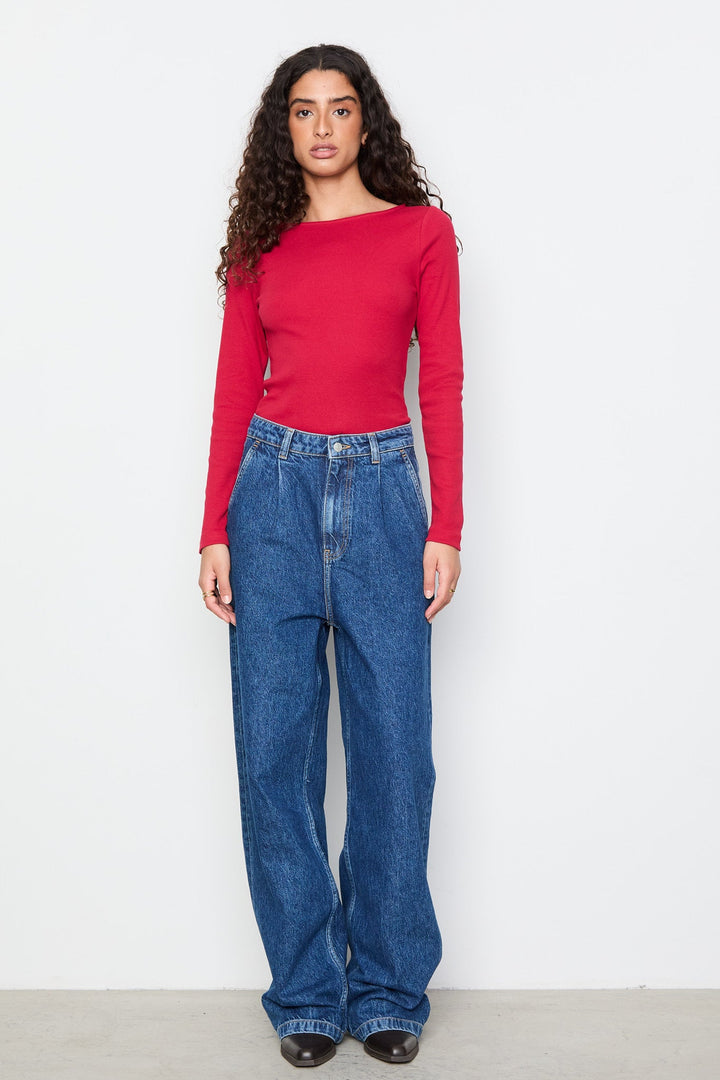 Petronella Rib Boatneck Red | Topper | Smuk - Dameklær på nett