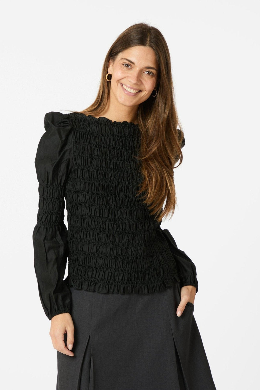 Polka Smock Shirt Black | Skjorter og bluser | Smuk - Dameklær på nett