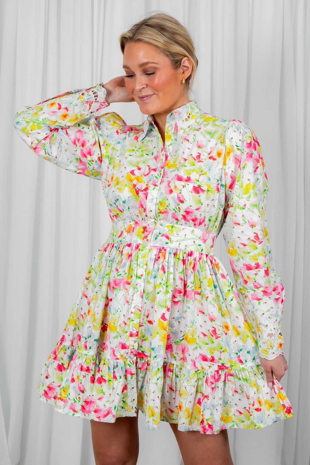 Poplin Button Down Mini Dress Flora | Kjoler | Smuk - Dameklær på nett