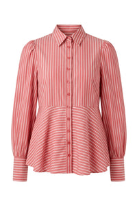 Poplin Peplum Blouse White Stripes