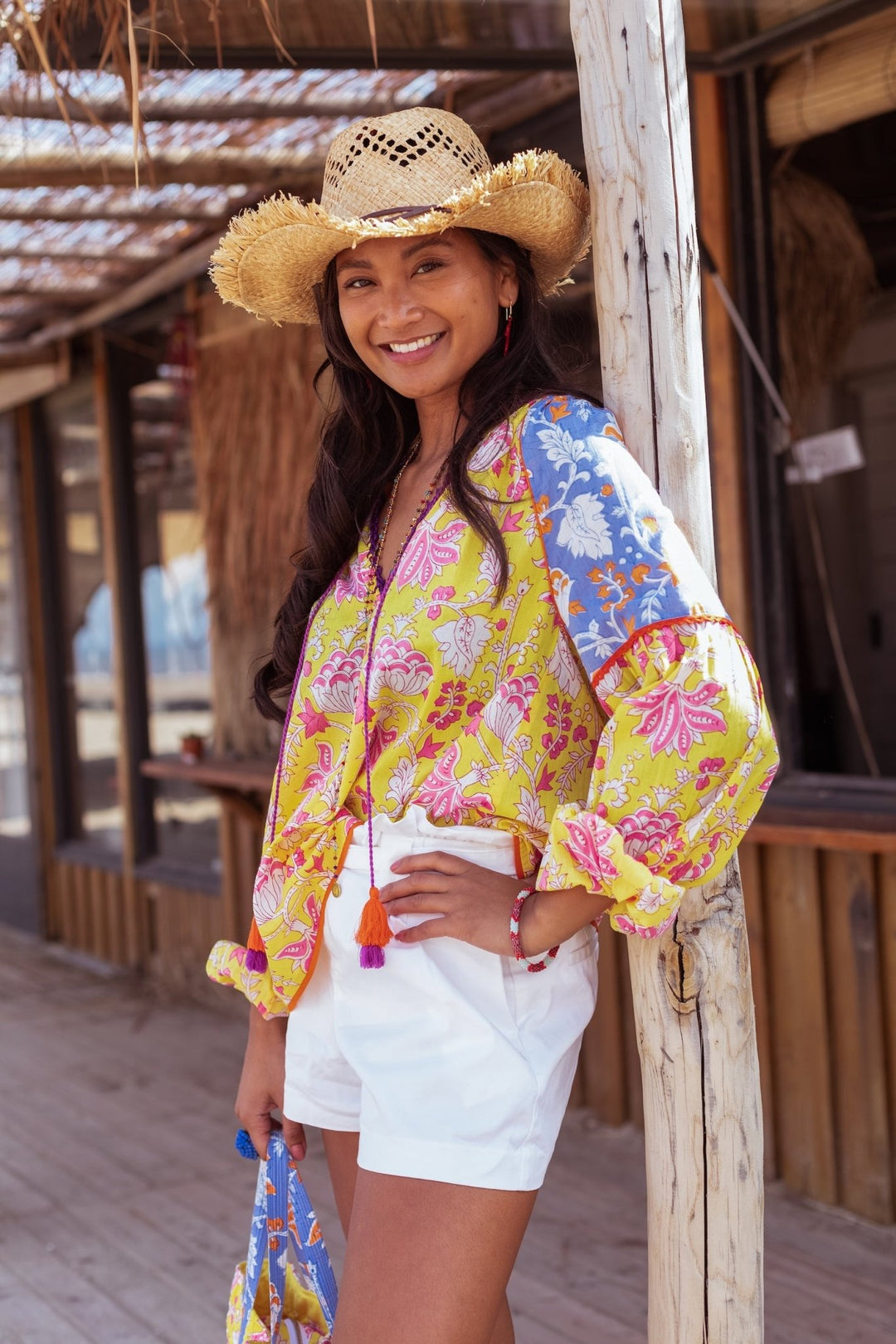 Print Top Yellow Lila Print | Topper | Smuk - Dameklær på nett