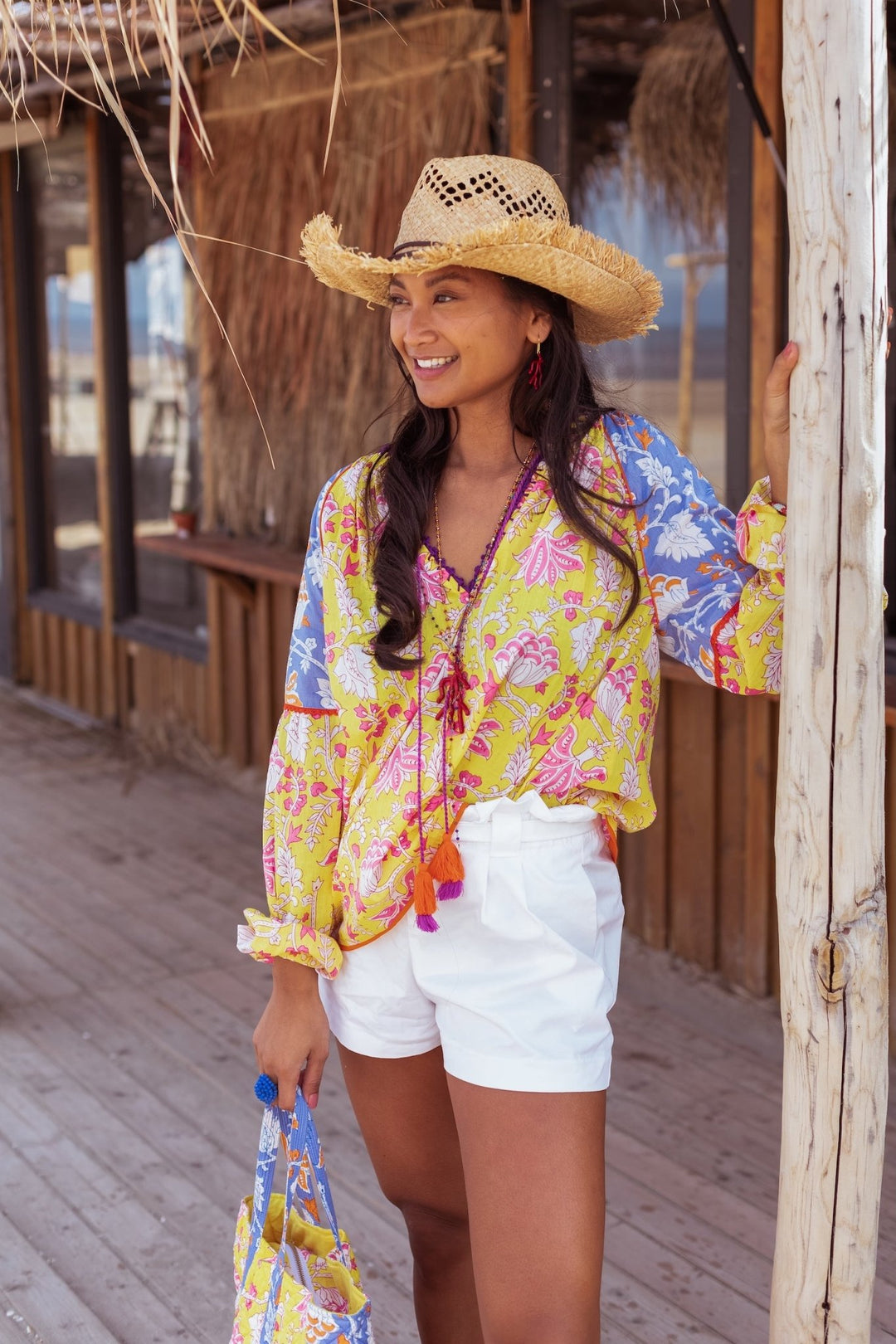 Print Top Yellow Lila Print | Topper | Smuk - Dameklær på nett