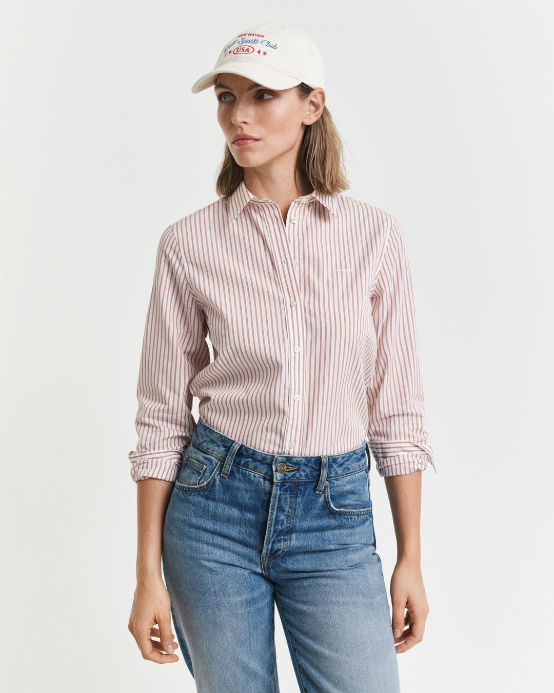 Regular Fit Classic Poplin Striped Shirt Salmon | Skjorter og bluser | Smuk - Dameklær på nett