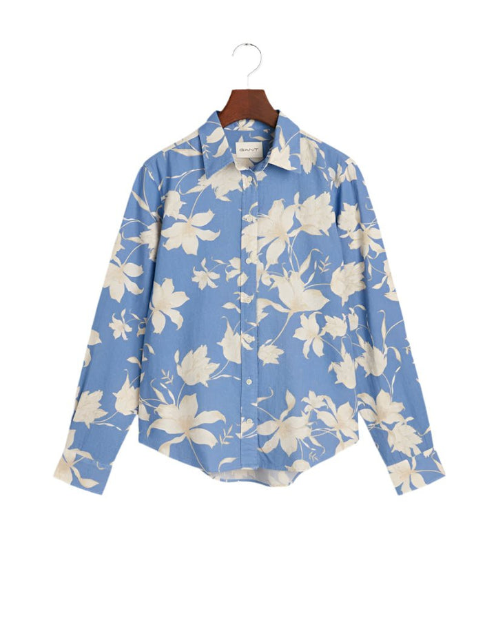 Regular Fit Floral Print Linen Shirt Perfect Blue | Skjorter og bluser | Smuk - Dameklær på nett