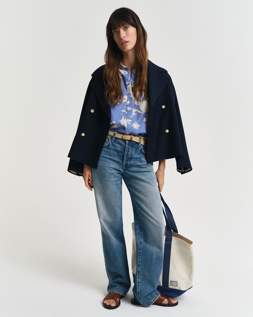 Regular Fit Floral Print Linen Shirt Perfect Blue | Skjorter og bluser | Smuk - Dameklær på nett