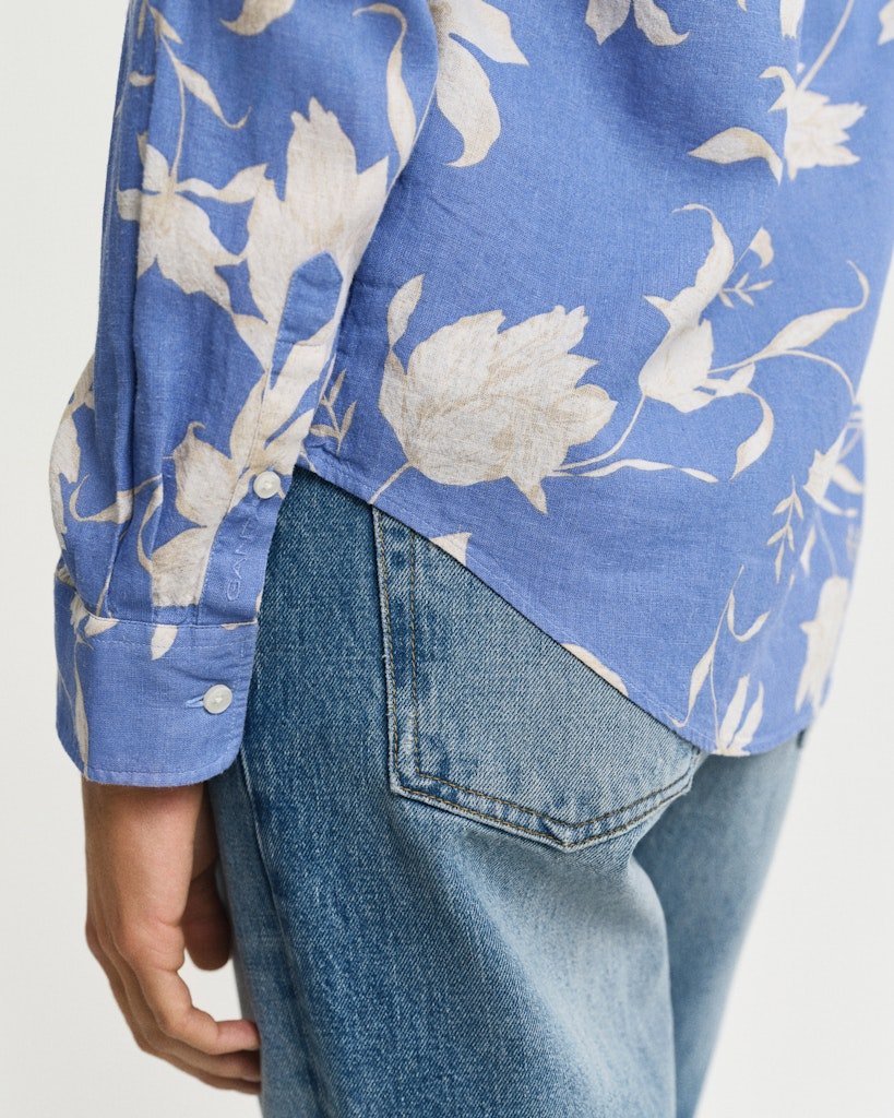 Regular Fit Floral Print Linen Shirt Perfect Blue | Skjorter og bluser | Smuk - Dameklær på nett