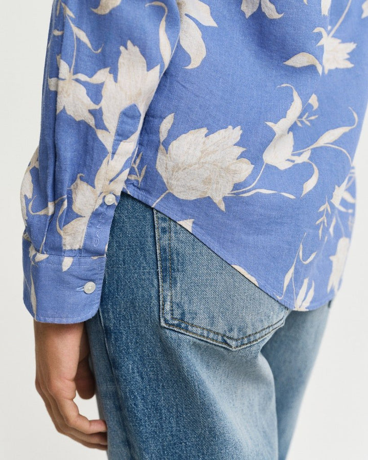 Regular Fit Floral Print Linen Shirt Perfect Blue | Skjorter og bluser | Smuk - Dameklær på nett
