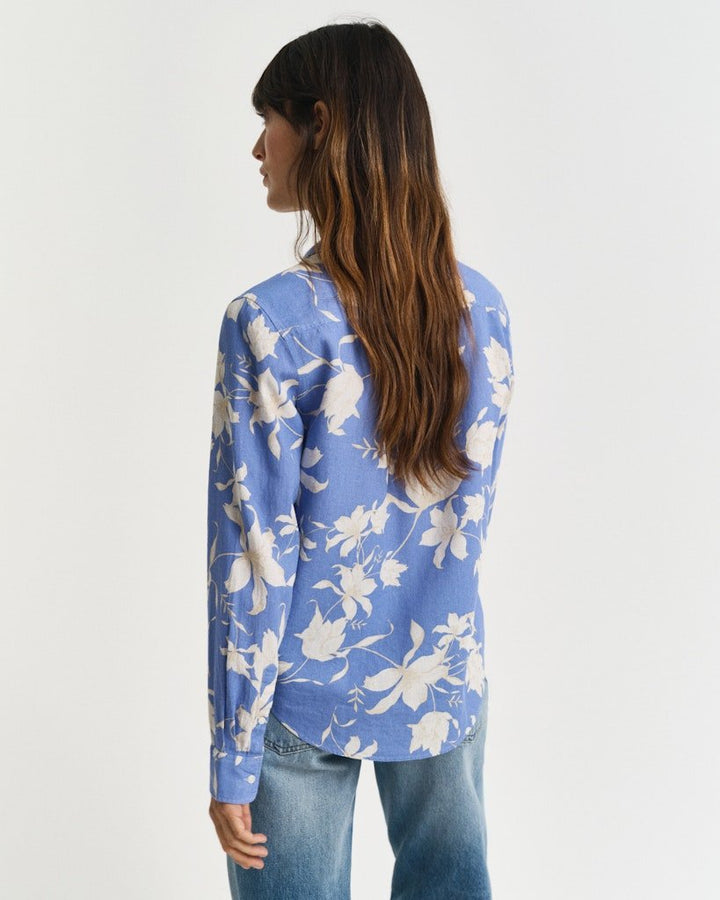 Regular Fit Floral Print Linen Shirt Perfect Blue | Skjorter og bluser | Smuk - Dameklær på nett