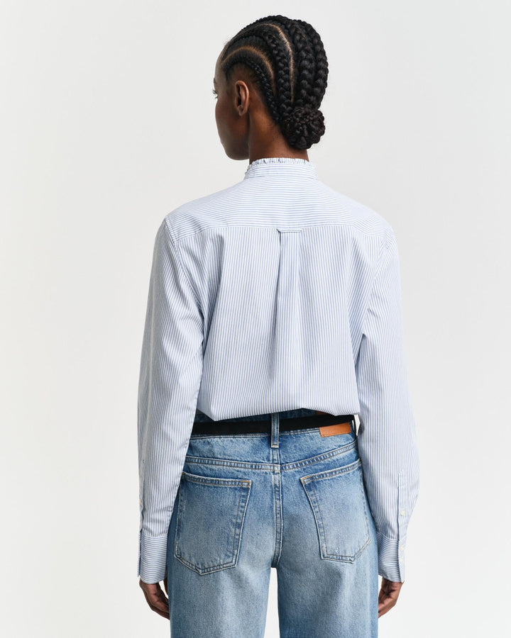 Regular Fit Striped Frill Detailed Shirt Clear Sky | Skjorter og bluser | Smuk - Dameklær på nett