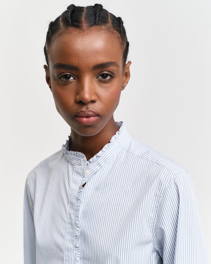 Regular Fit Striped Frill Detailed Shirt Clear Sky | Skjorter og bluser | Smuk - Dameklær på nett