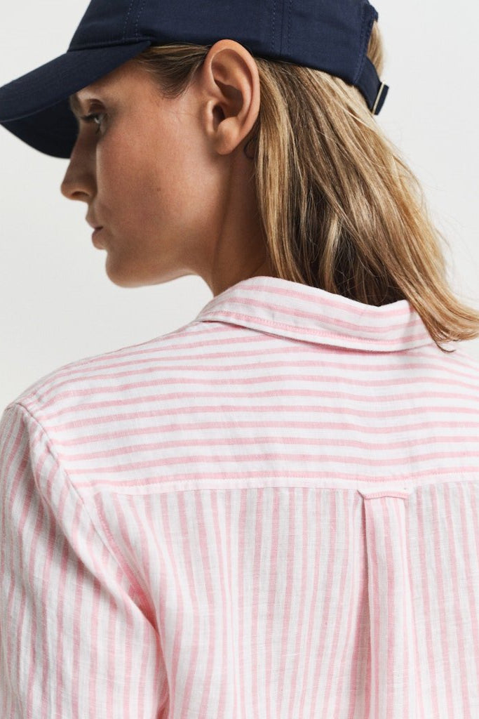 Regular Fit Striped Linen Shirt Geranium Pink | Skjorter og bluser | Smuk - Dameklær på nett