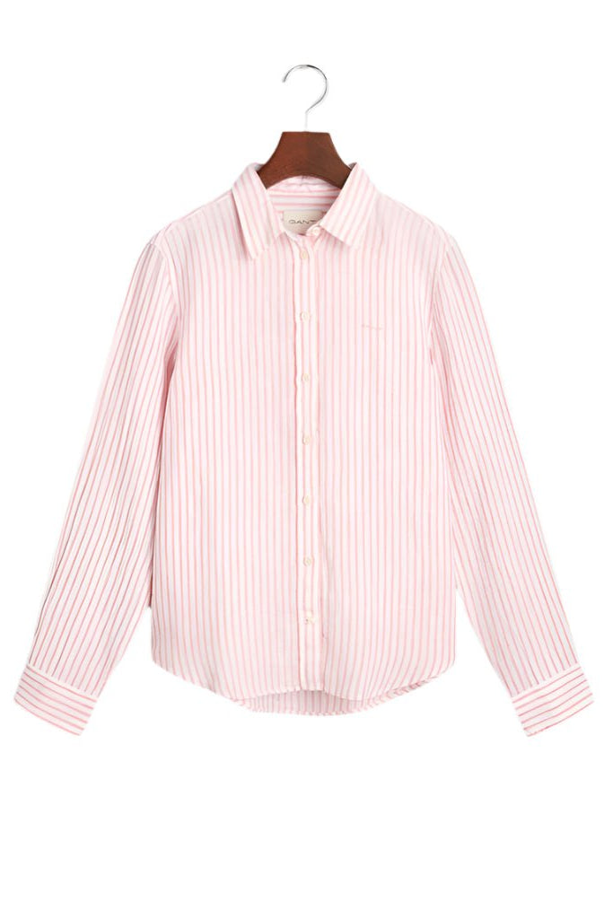 Regular Fit Striped Linen Shirt Geranium Pink | Skjorter og bluser | Smuk - Dameklær på nett