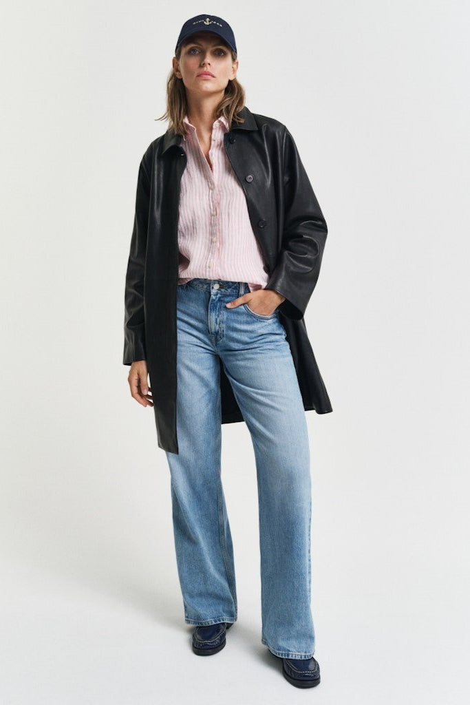 Regular Fit Striped Linen Shirt Geranium Pink | Skjorter og bluser | Smuk - Dameklær på nett