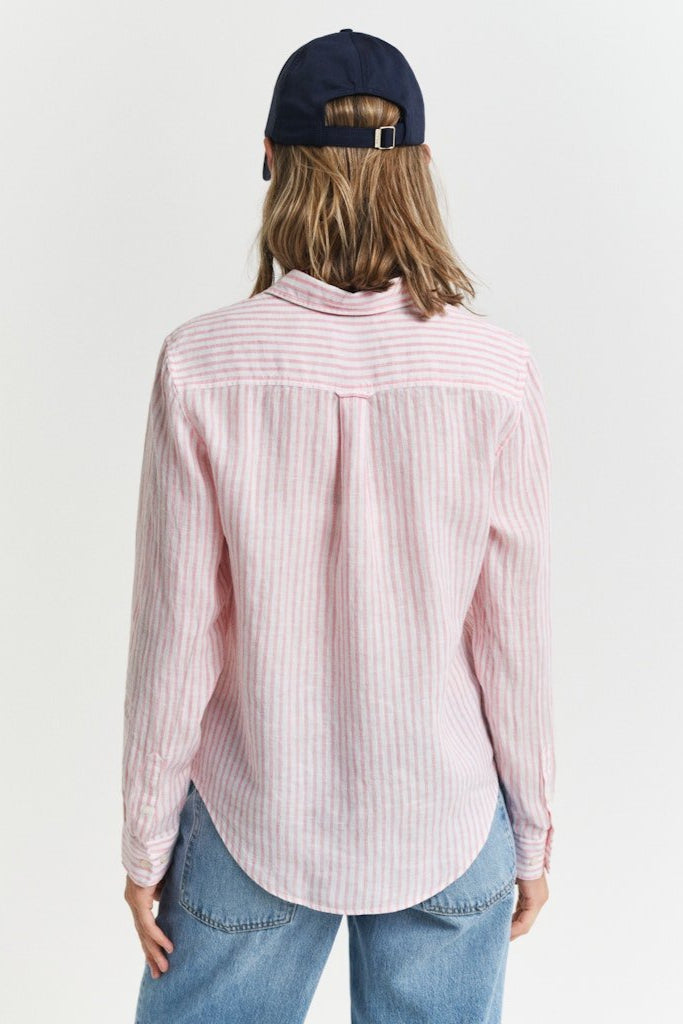 Regular Fit Striped Linen Shirt Geranium Pink | Skjorter og bluser | Smuk - Dameklær på nett