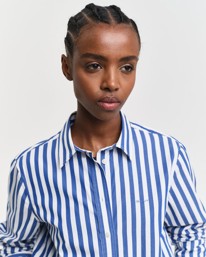 Regular Fit Wide Striped Poplin Shirt Deep Cobalt | Skjorter og bluser | Smuk - Dameklær på nett