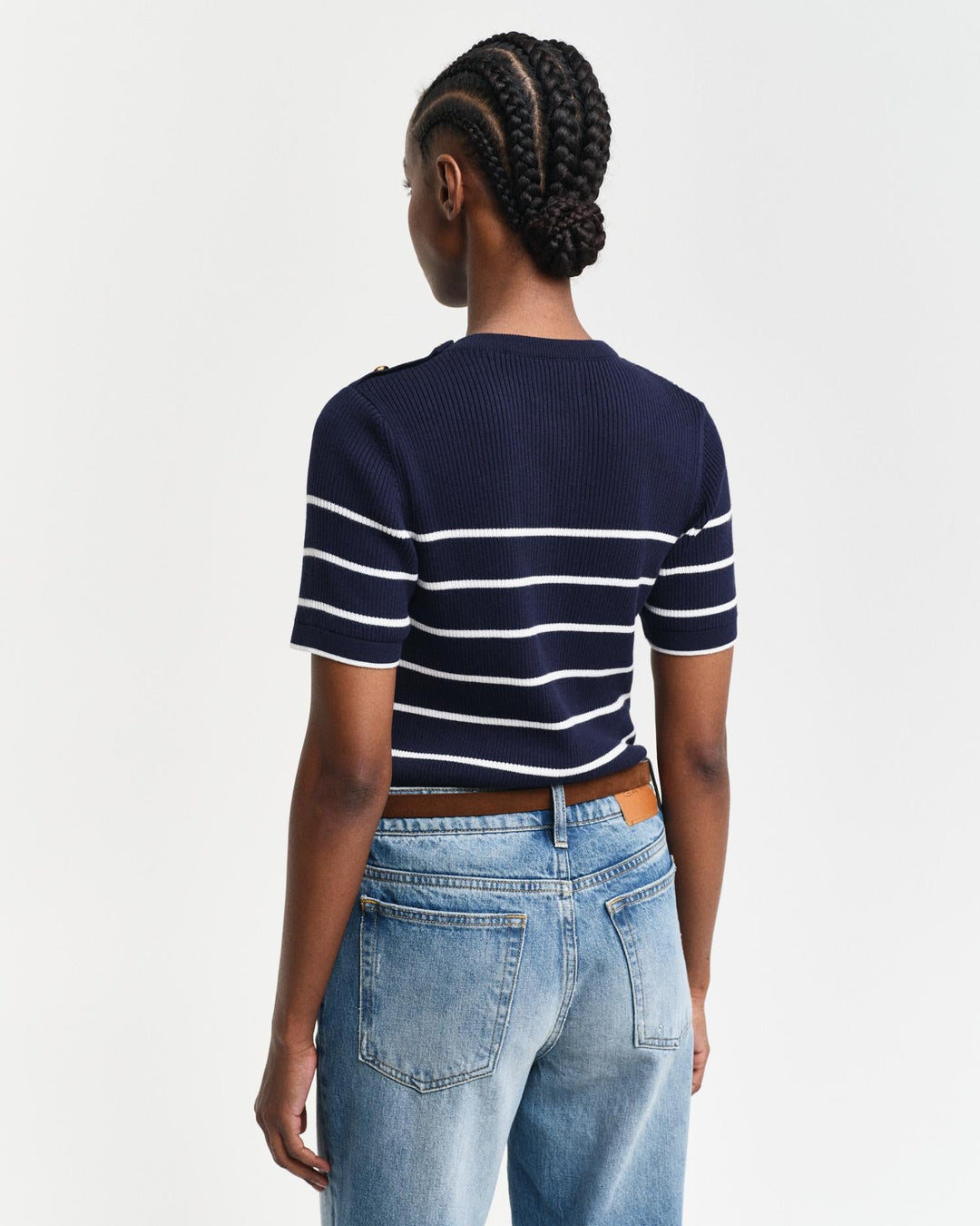 Ribbed Breton Crew Neck Sweater Evening Blue | Genser | Smuk - Dameklær på nett