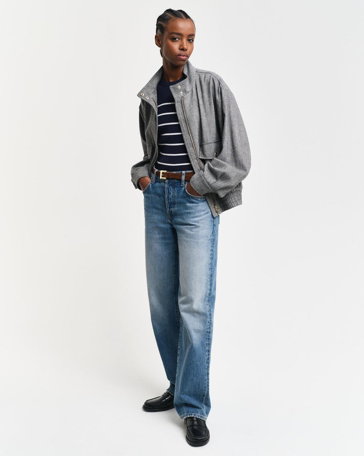 Ribbed Breton Crew Neck Sweater Evening Blue | Genser | Smuk - Dameklær på nett