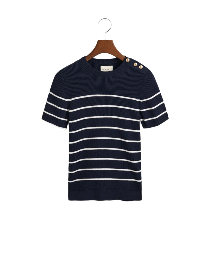Ribbed Breton Crew Neck Sweater Evening Blue | Genser | Smuk - Dameklær på nett