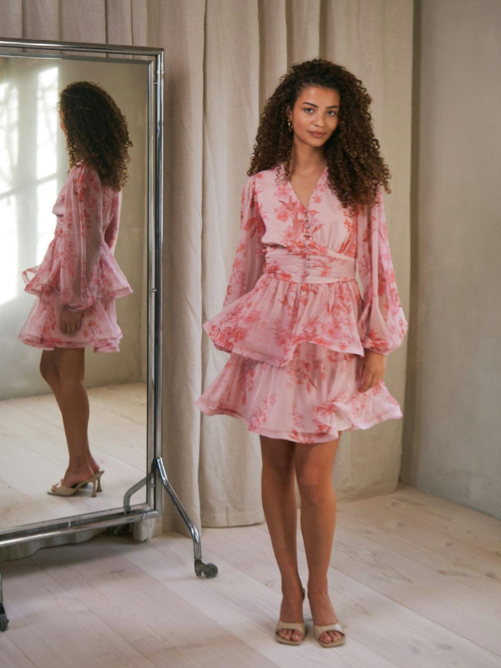 Rivana Print Chiffon Dress Pink | Kjoler | Smuk