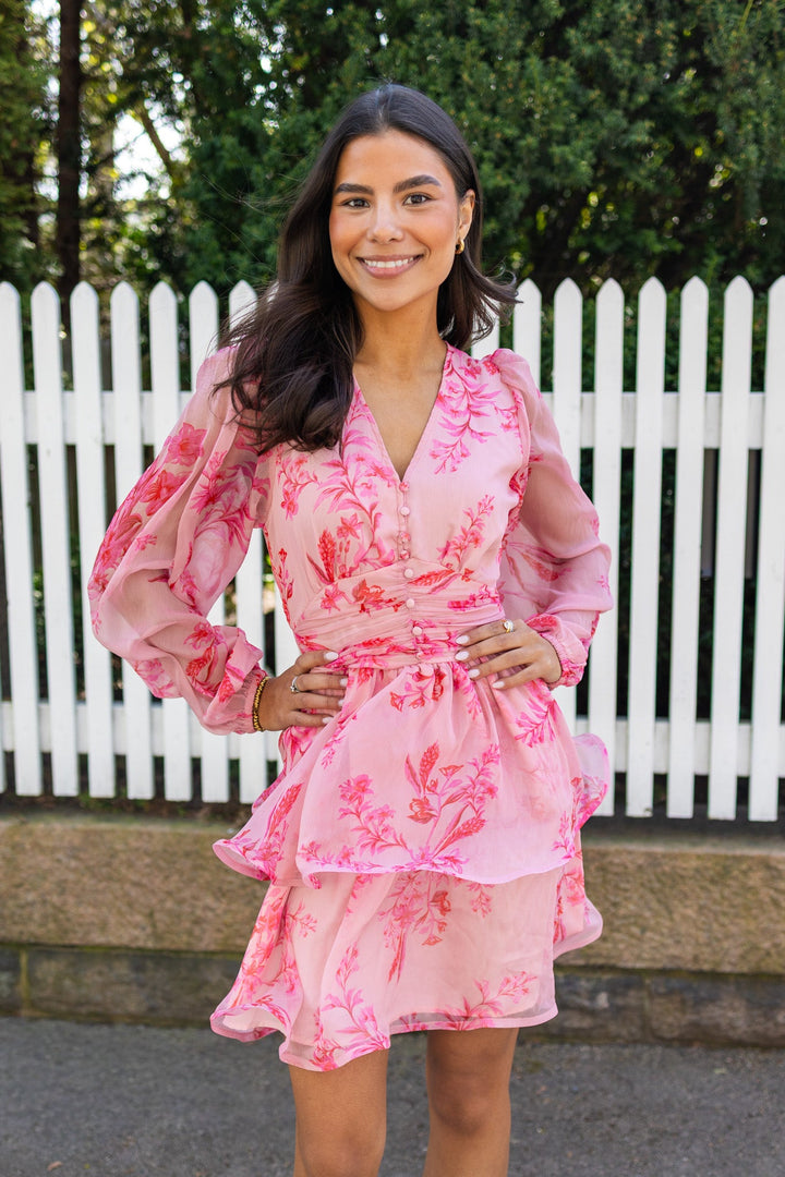 Rivana Print Chiffon Dress Pink | Kjoler | Smuk
