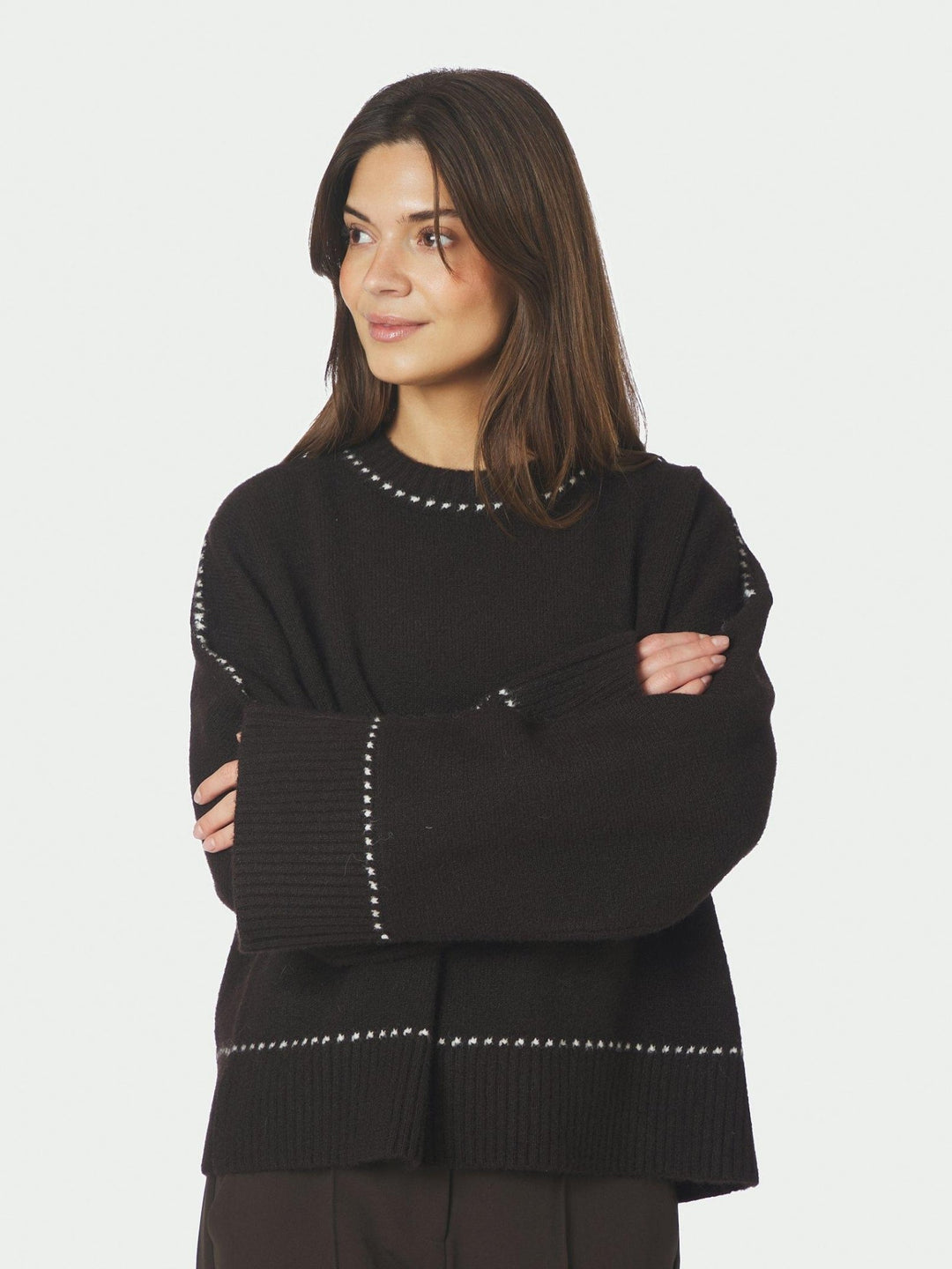 Roeme Knit Stitch Blouse Dark Brown | Genser | Smuk
