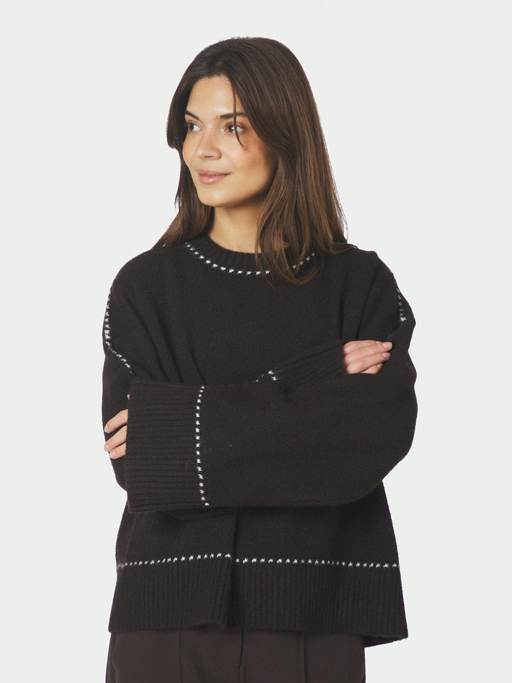 Roeme Knit Stitch Blouse Dark Brown | Genser | Smuk