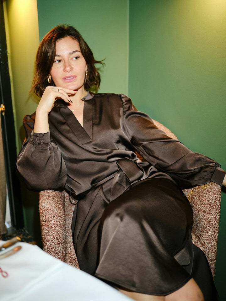 Rolana Heavy Sateen Dress Dark Brown | Kjoler | Smuk