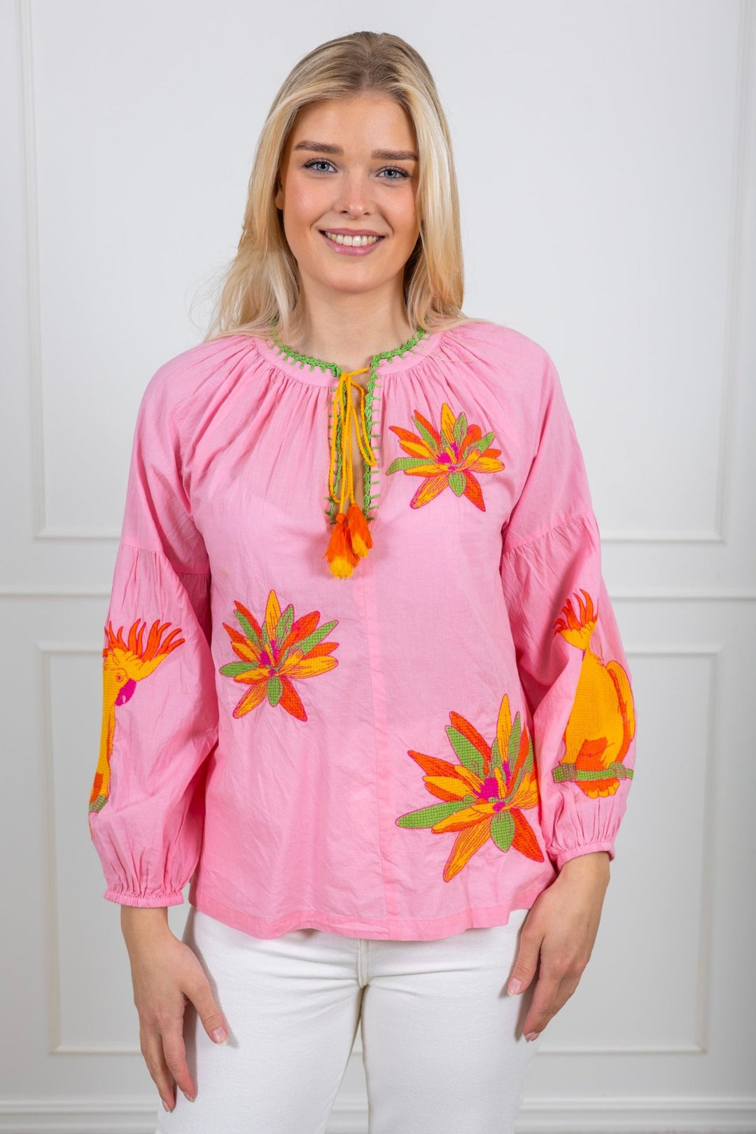 Rosa Embr Blouse with Yellow Lilies | Skjorter og bluser | Smuk - Dameklær på nett